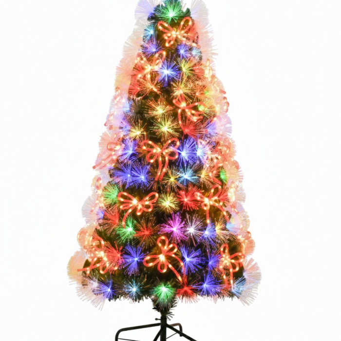 210CM Deluxe Fibre Optic Christmas Tree | Colour-Changing LED Lights, Red Bows & Plum Blossoms
